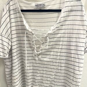 Wildfox Striped Lace-front Relaxed T-shirt